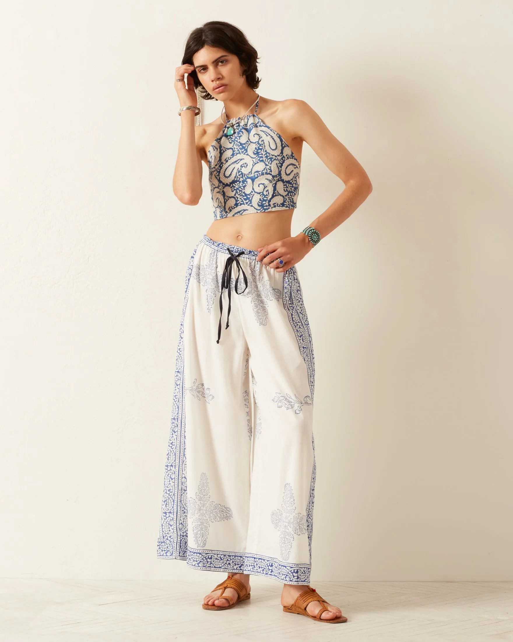 Marmi Indigo Paisley Tie Top