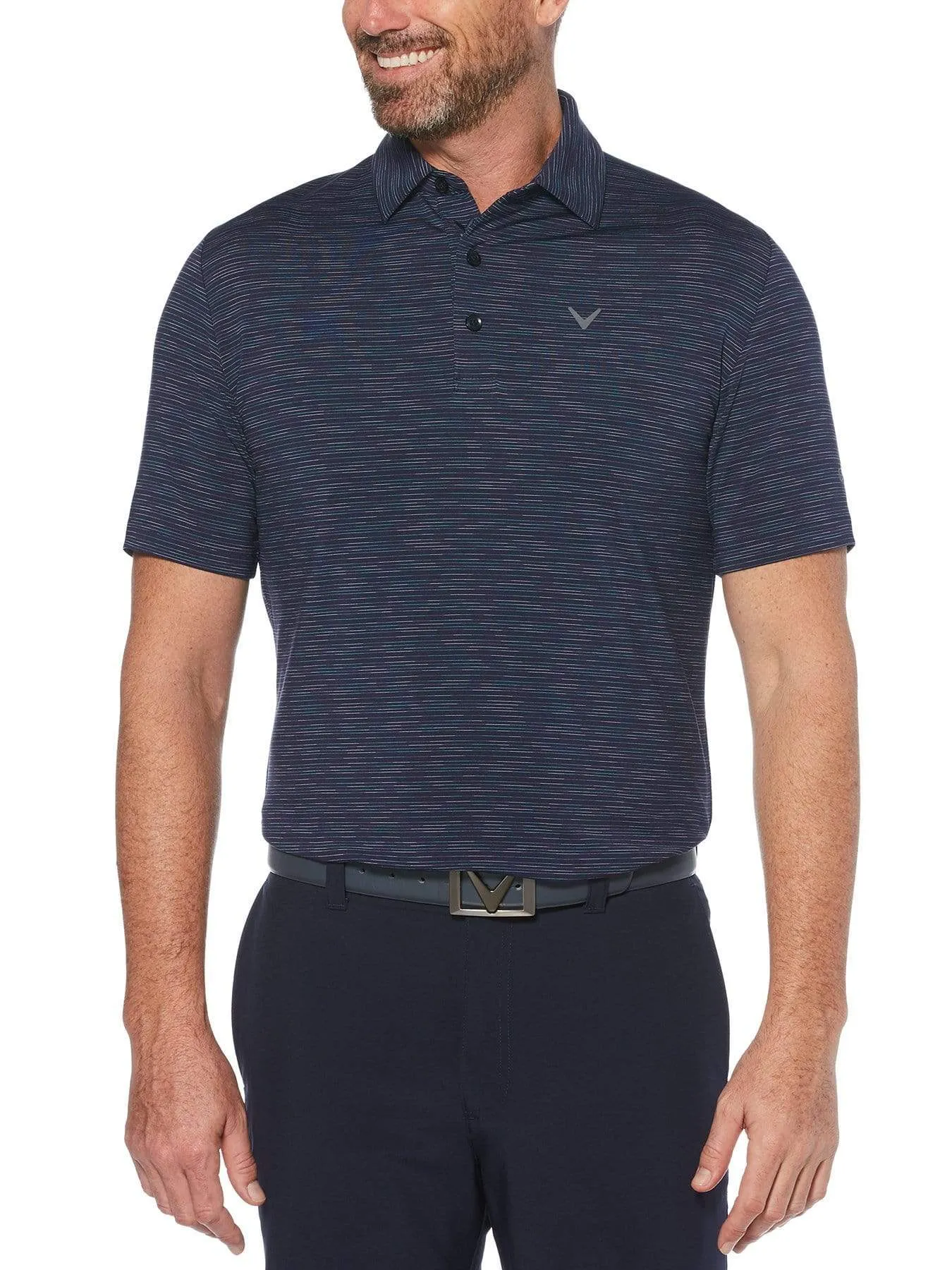 Mens Marled Texture Stripe Polo