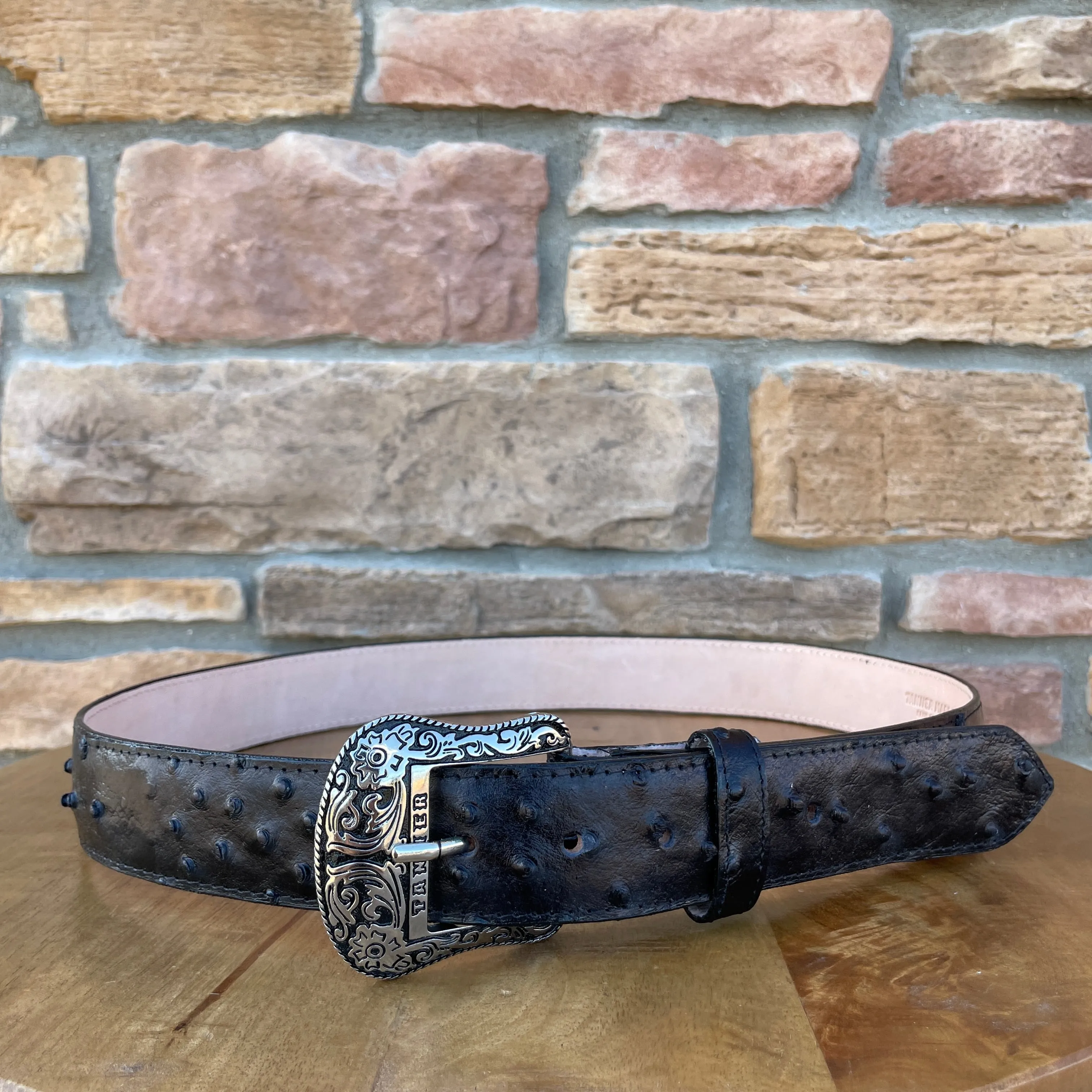 Men’s Tanner Mark Black Ostrich Print Belt