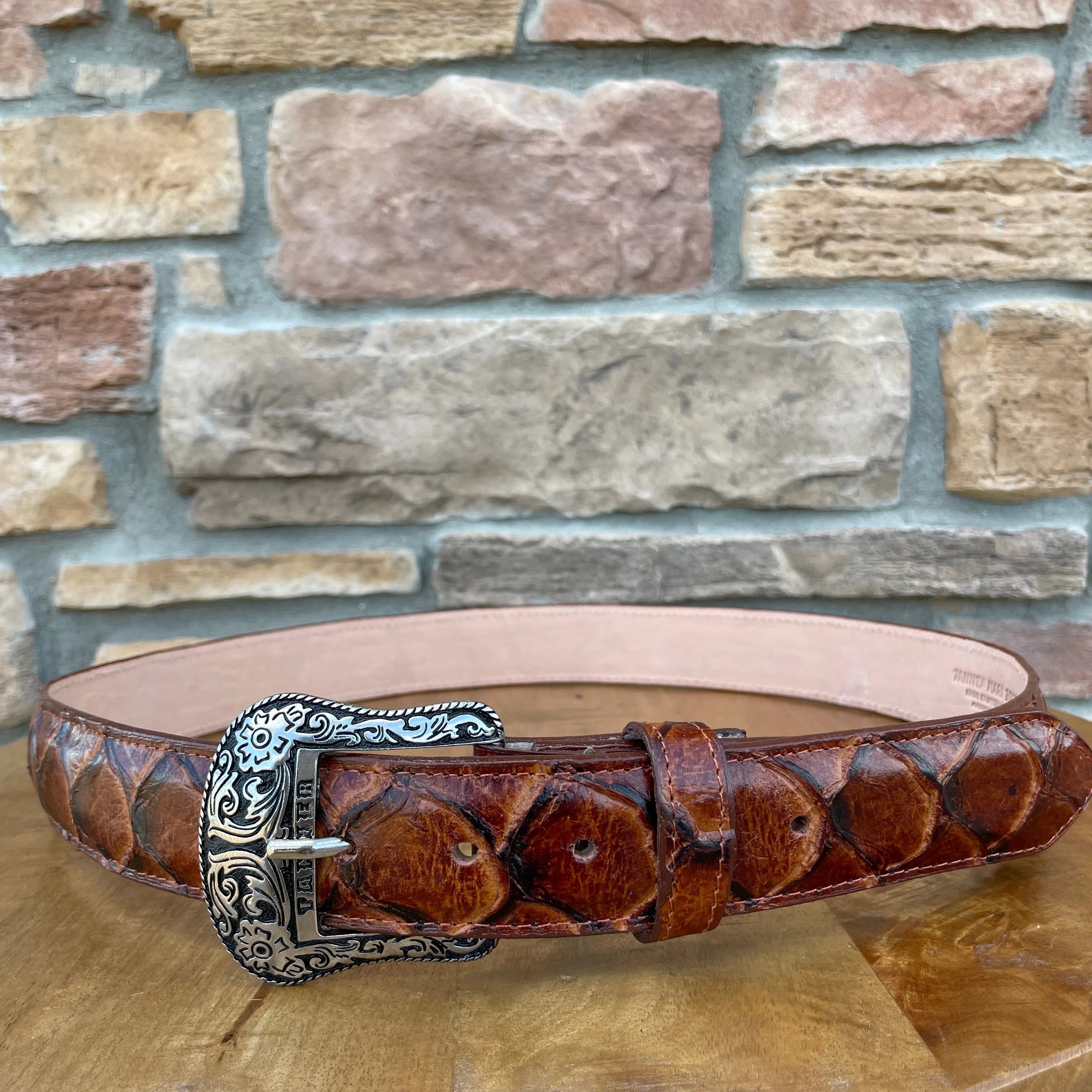 Men’s Tanner Mark Cognac Fish Print Belt