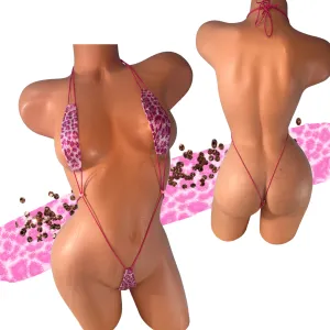 Metallic Pink Cheetah Slingshot Bikini Dark Pink String