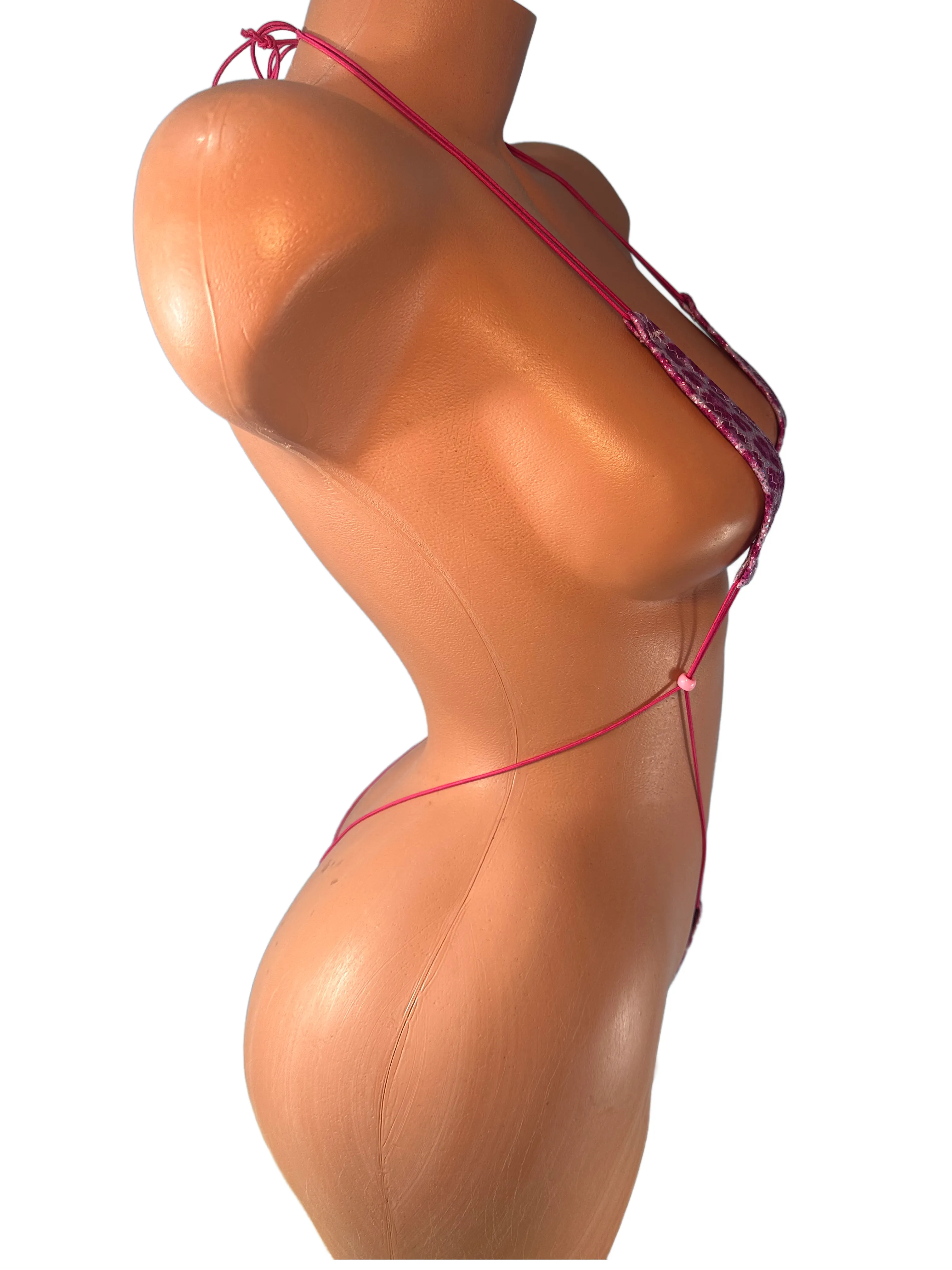 Metallic Pink Cheetah Slingshot Bikini Dark Pink String