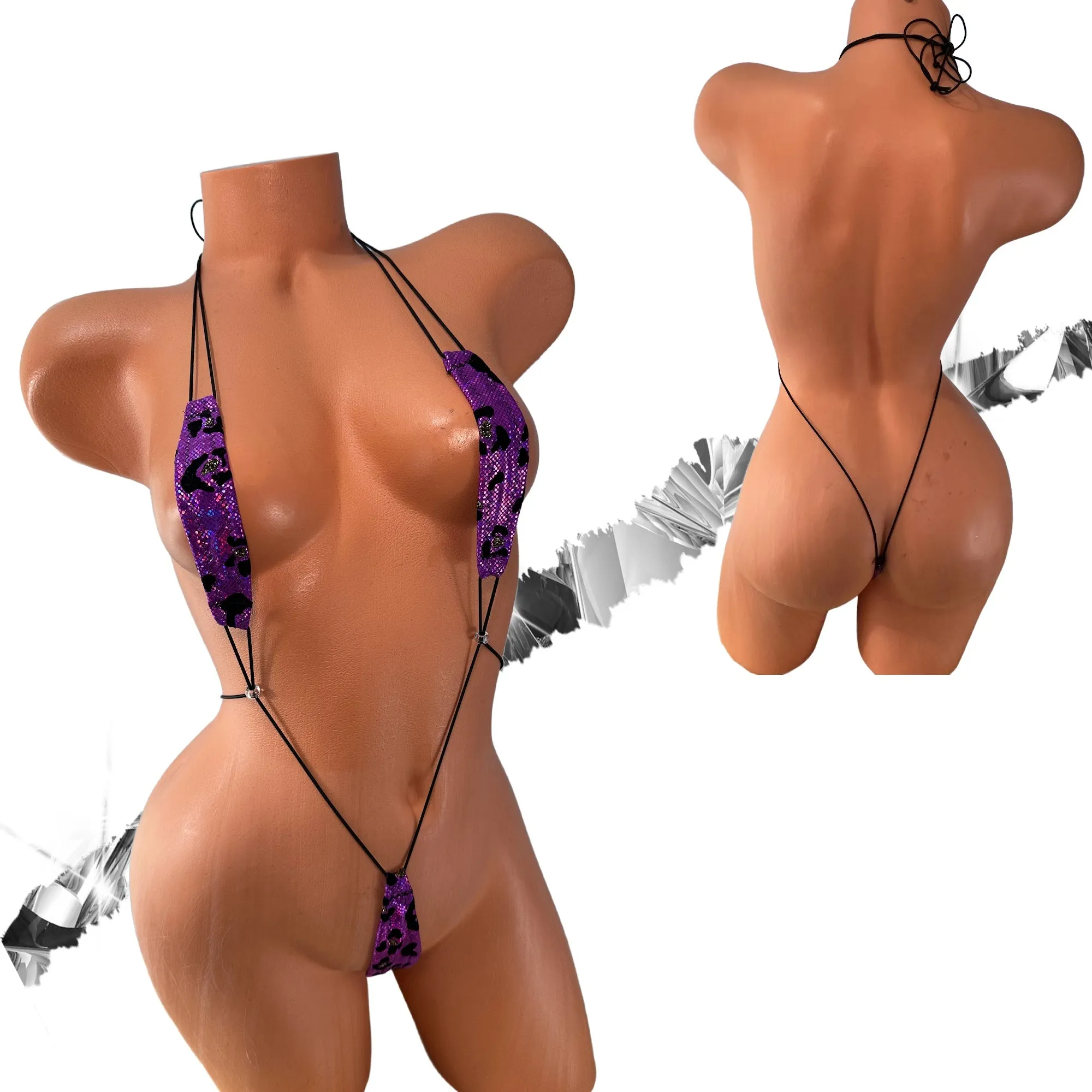Metallic Purple Leopard Slingshot velvet detail