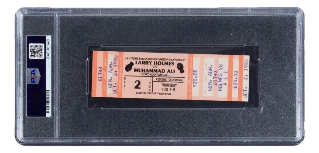 Muhammad Ali Signed 1980 Closed Circuit Fight Ticket vs Holmes PSA/DNA Gem MT 10