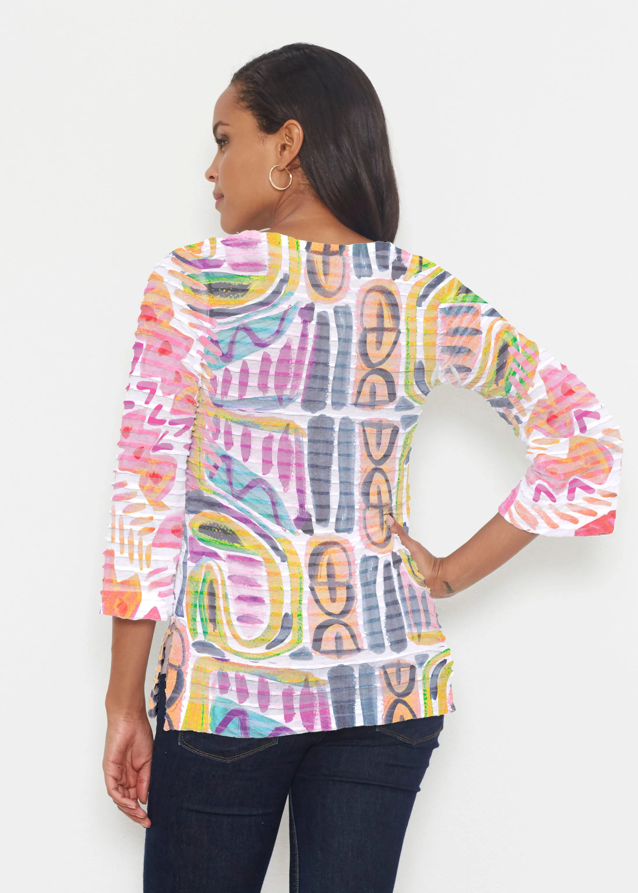 Musical Dance (17263) ~ Banded 3/4 Bell-Sleeve V-Neck Tunic