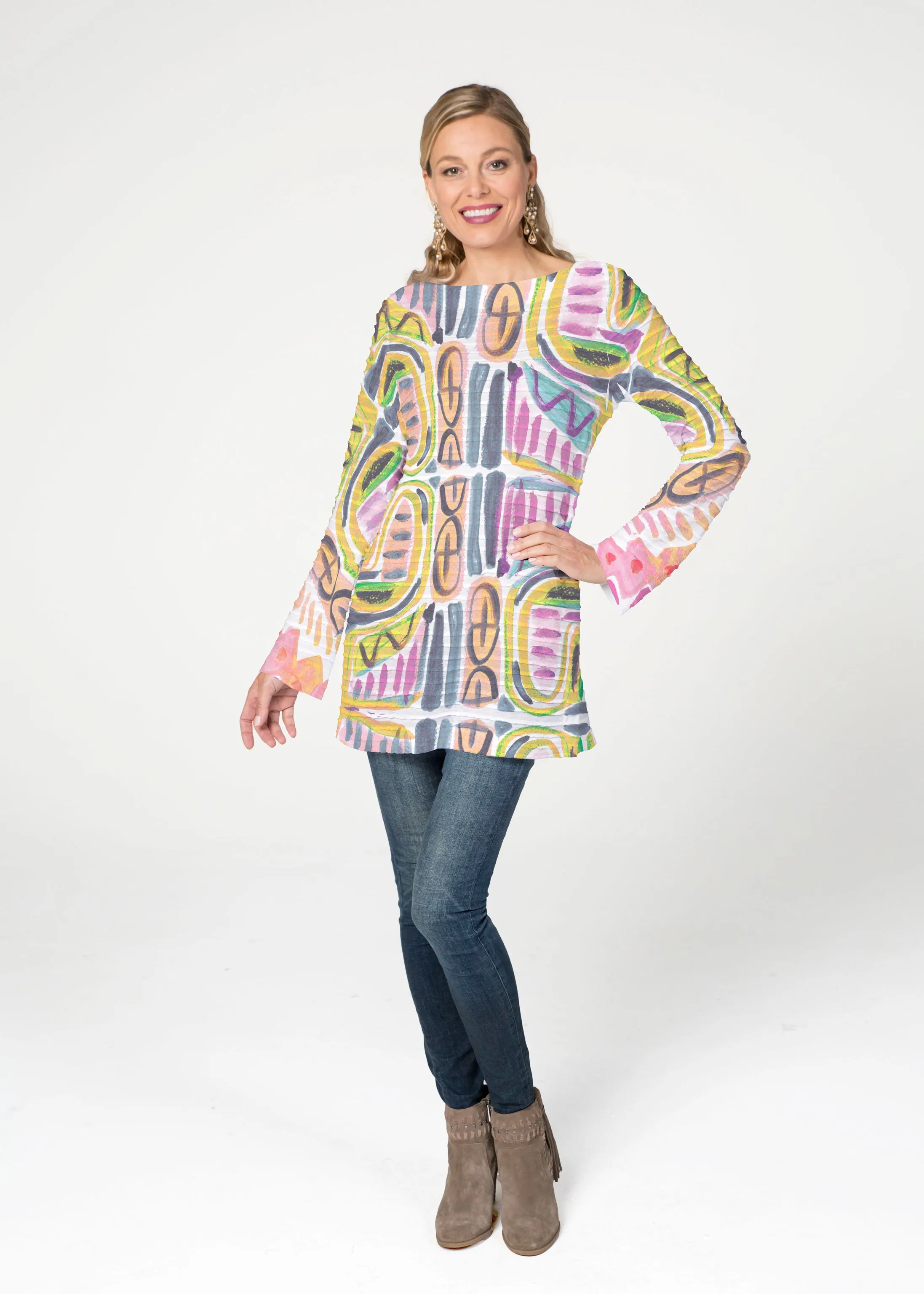 Musical Dance (17263) ~ Banded Boatneck Tunic