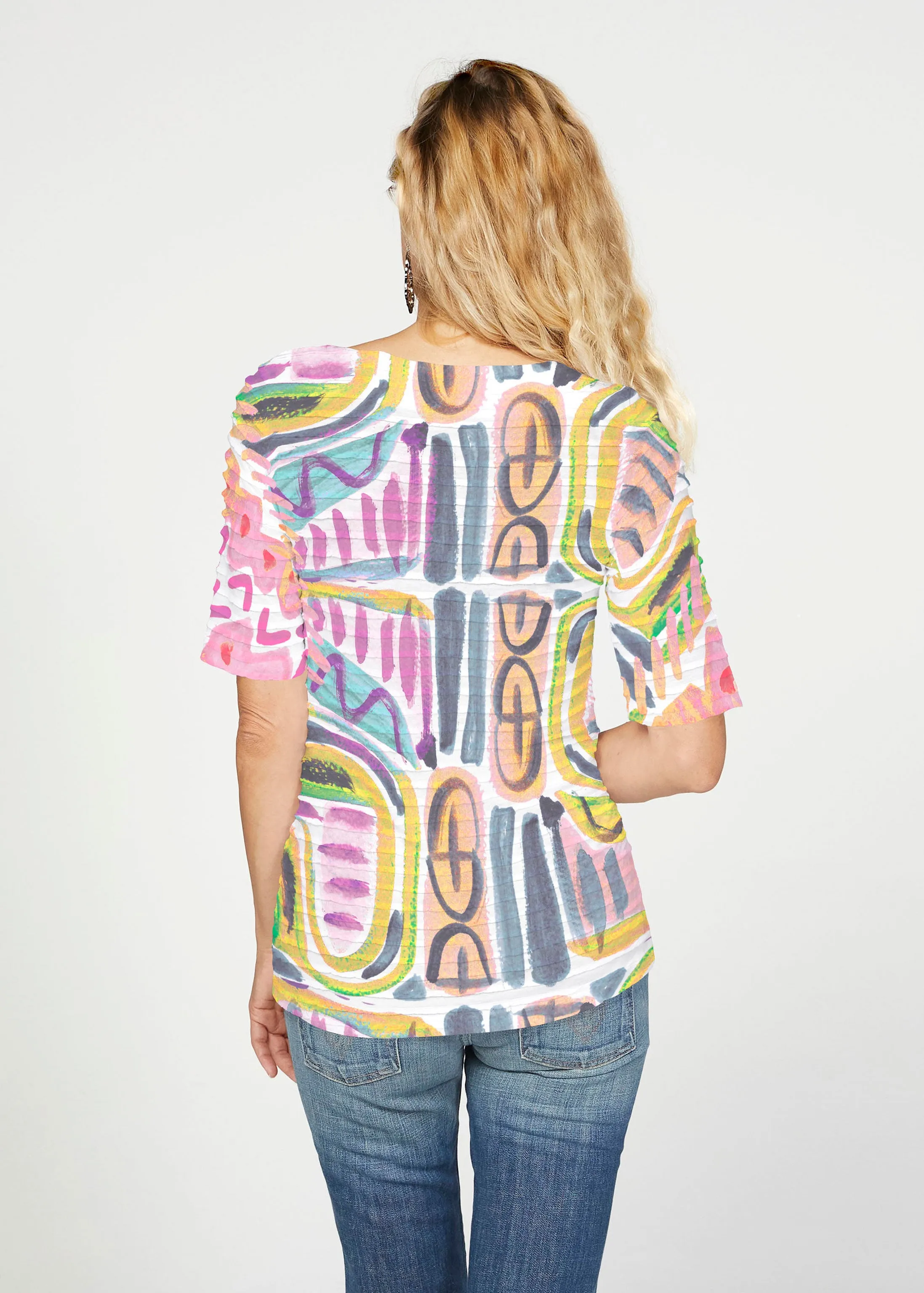Musical Dance (17263) ~ Banded Elbow Sleeve Boat Neck Top