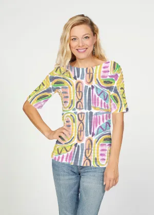 Musical Dance (17263) ~ Banded Elbow Sleeve Boat Neck Top
