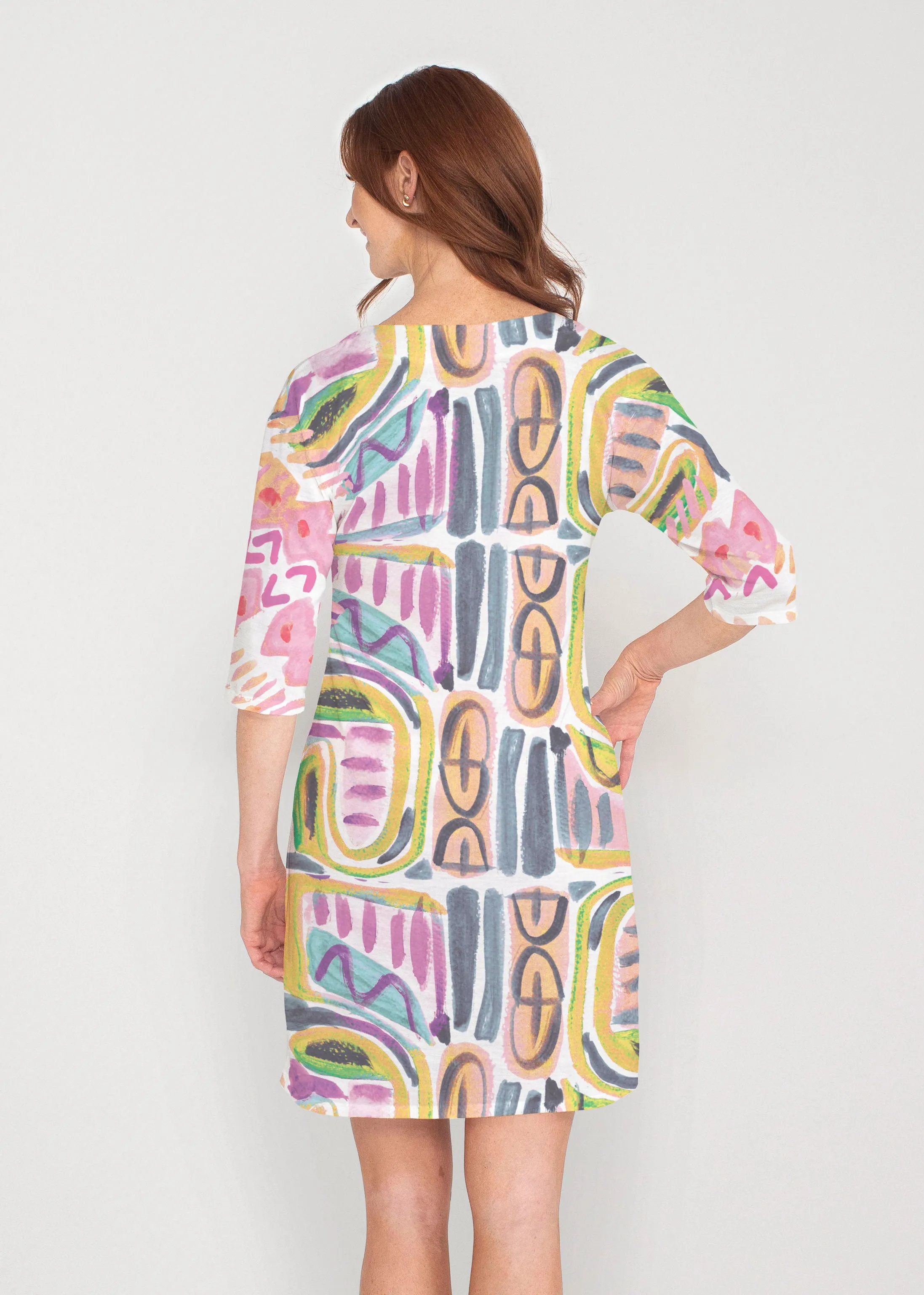 Musical Dance (17263) ~ Drop Shoulder 3/4 Sleeve V-Neck Dress
