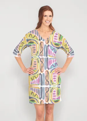 Musical Dance (17263) ~ Drop Shoulder 3/4 Sleeve V-Neck Dress