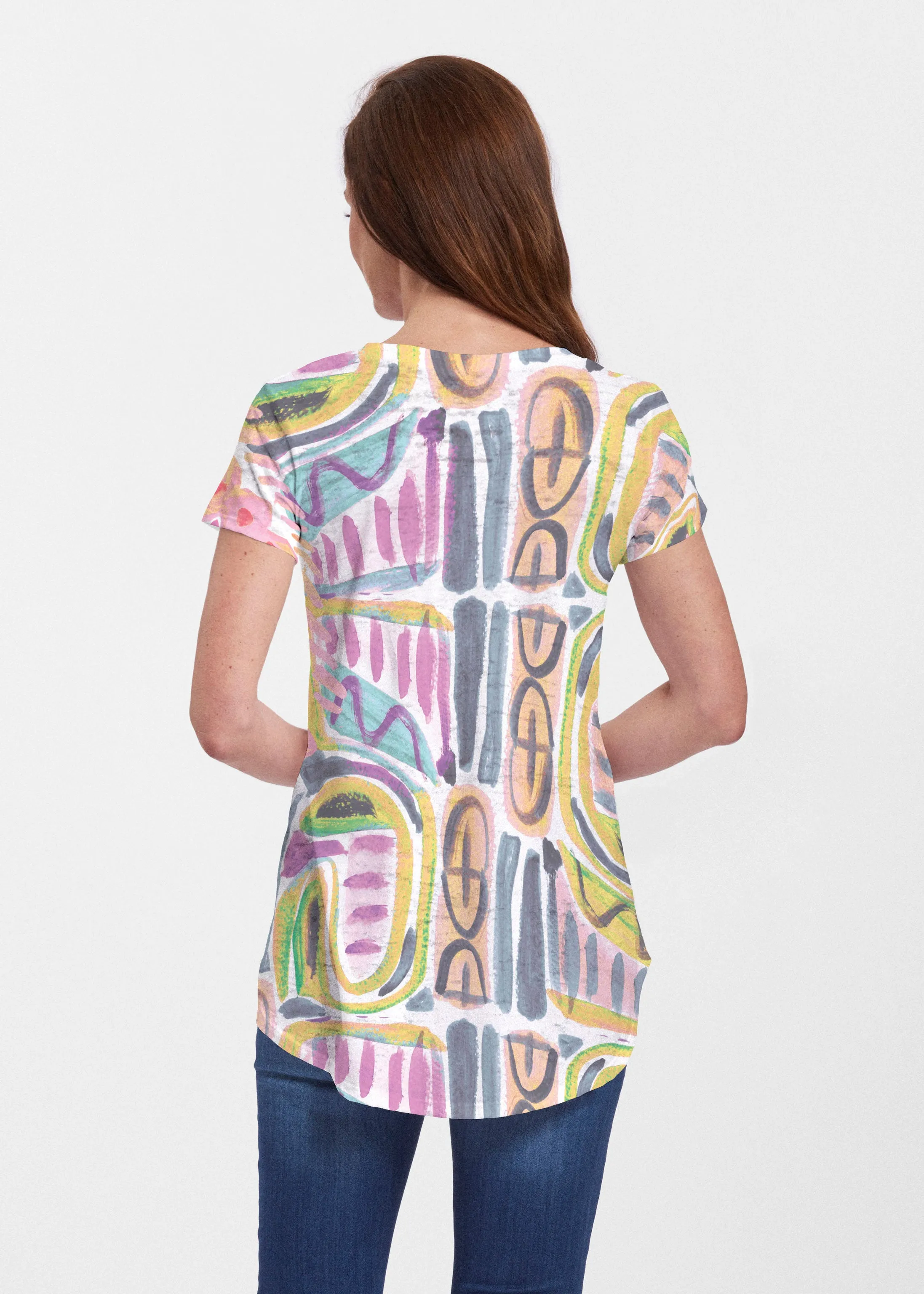 Musical Dance (17263) ~ Short Sleeve Scoop Neck Flowy Tunic