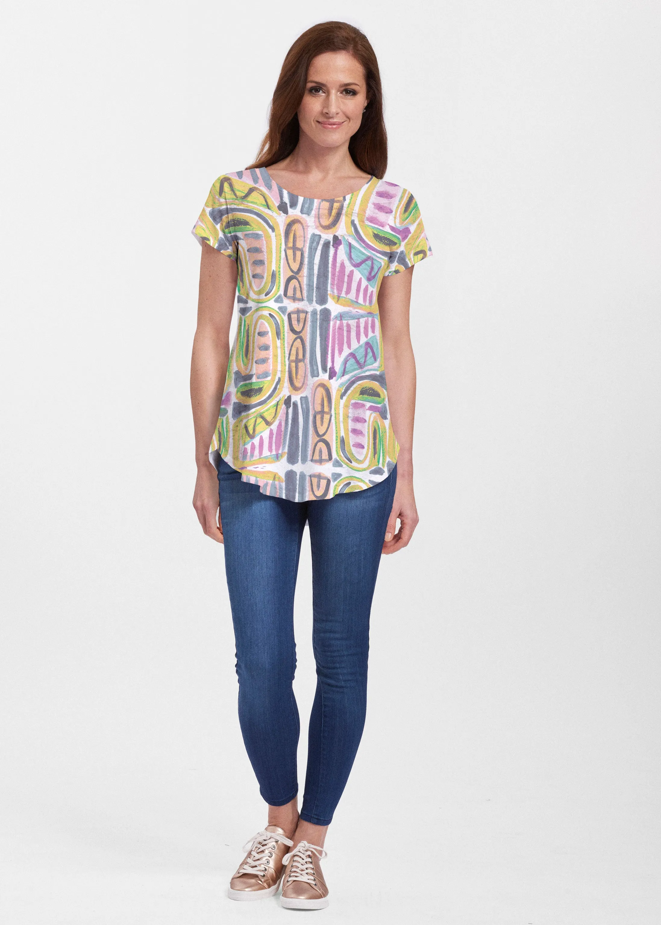 Musical Dance (17263) ~ Short Sleeve Scoop Neck Flowy Tunic
