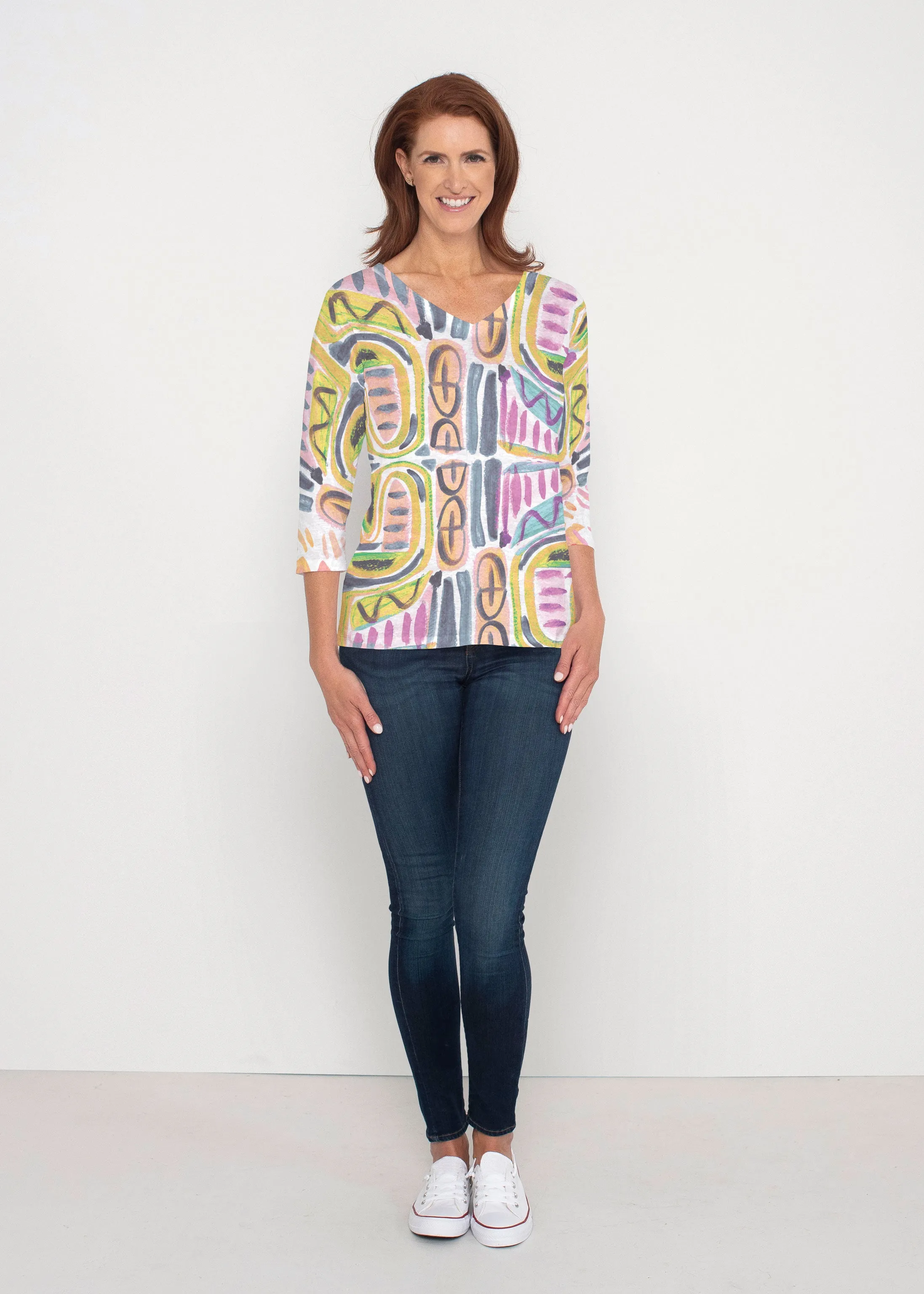 Musical Dance (17263) ~ Signature 3/4 Sleeve V-Neck Top