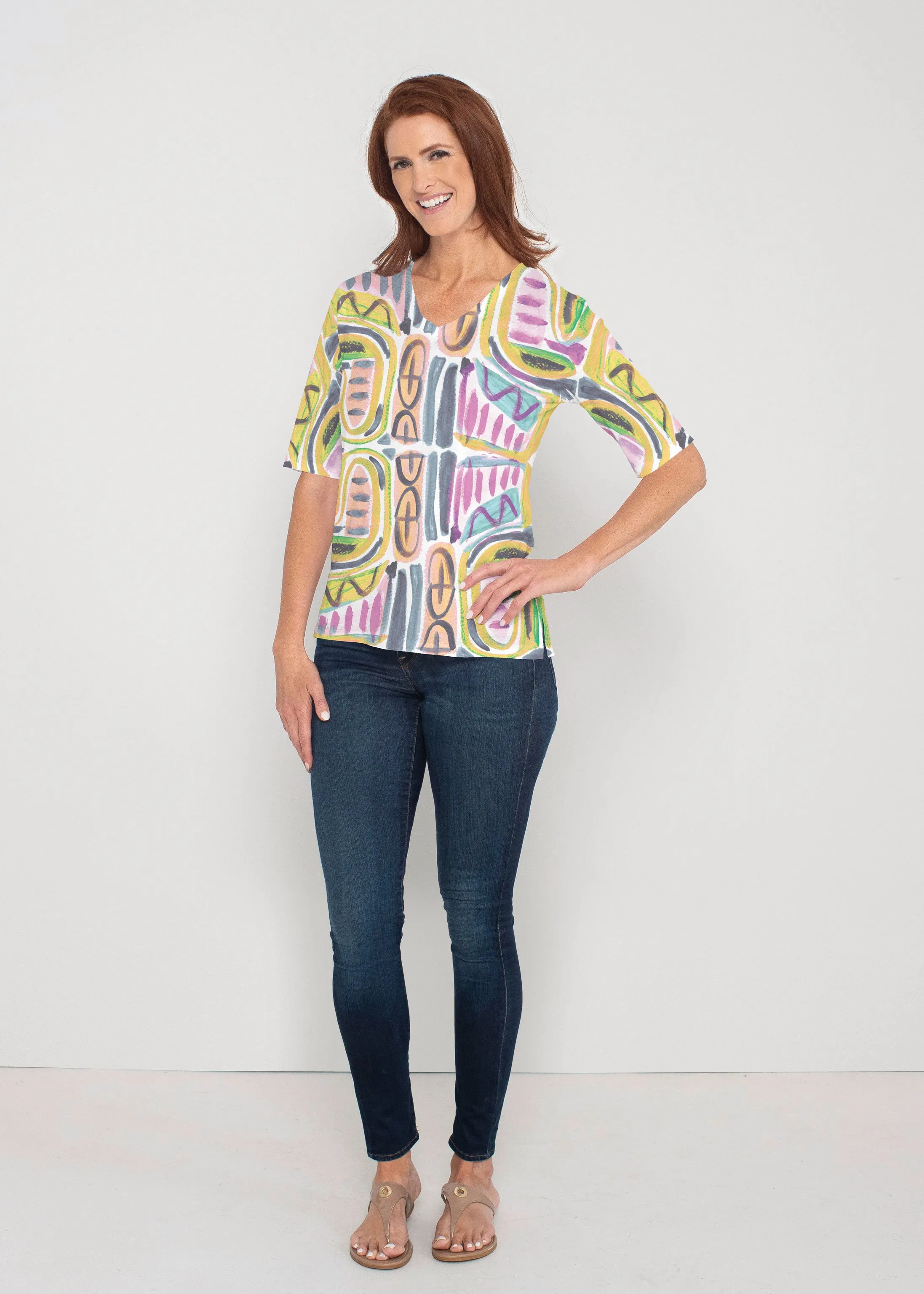 Musical Dance (17263) ~ Signature Elbow Sleeve V-Neck Top