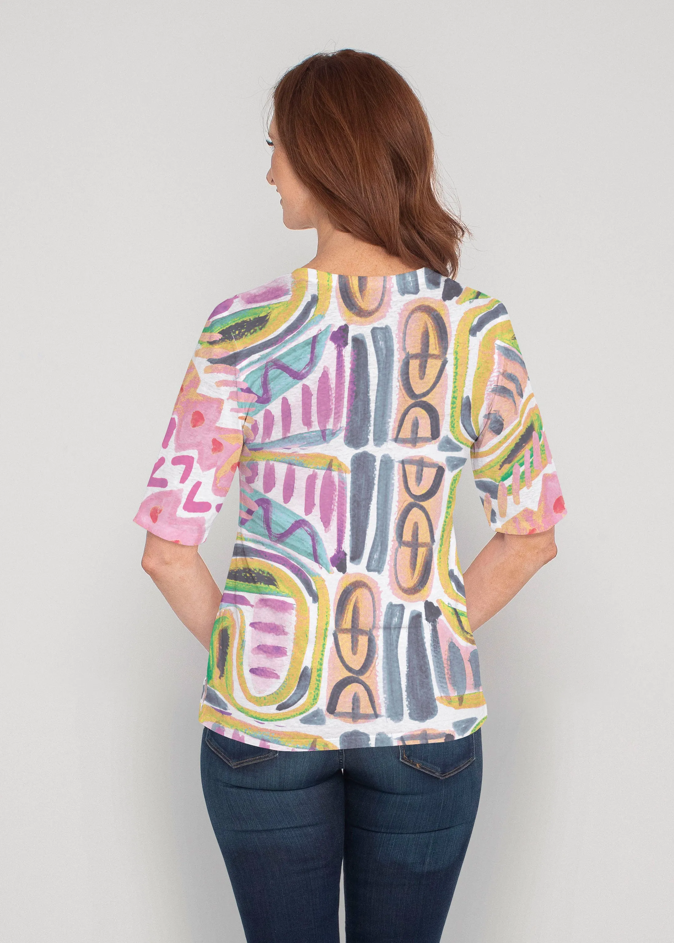 Musical Dance (17263) ~ Signature Elbow Sleeve V-Neck Top