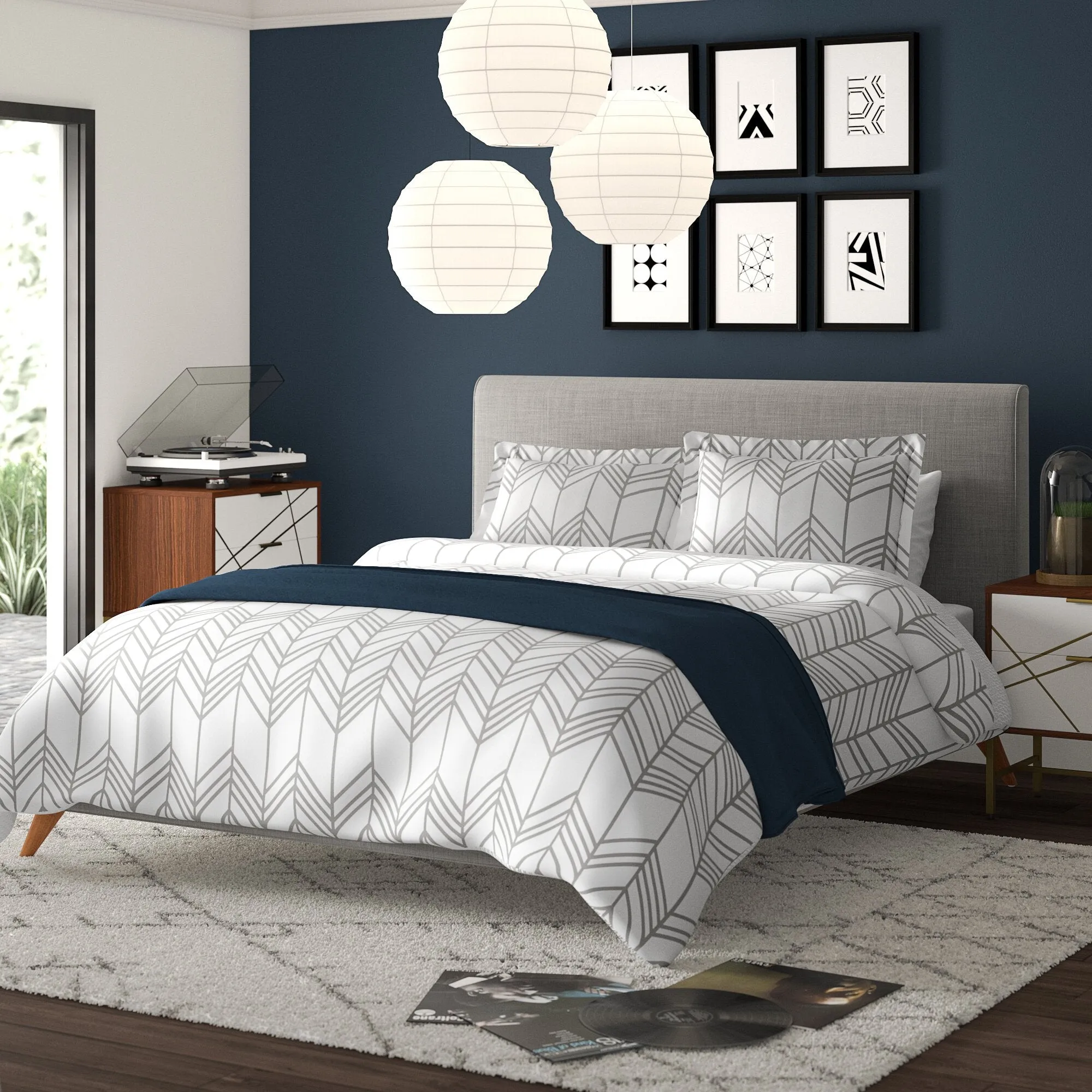 New in package! Ultra Soft Loken Chevron Duvet Cover Set in White/Light Grey, King/Cal King! Wayfair Item! Retails $110 w/tax!