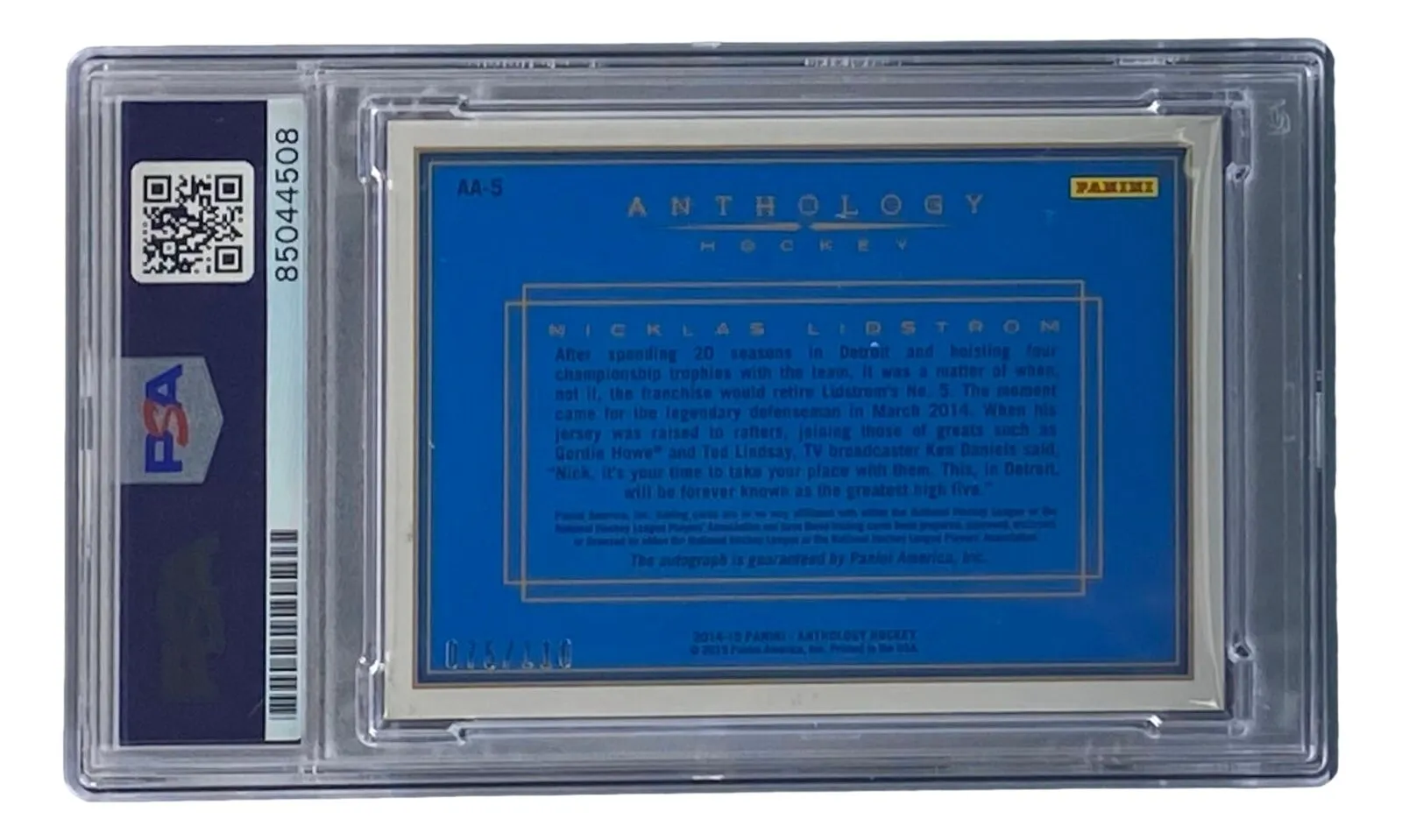 Nicklas Lidstrom Signed 2014/15 Panini Anthology #AA-5 Hockey Card PSA/DNA