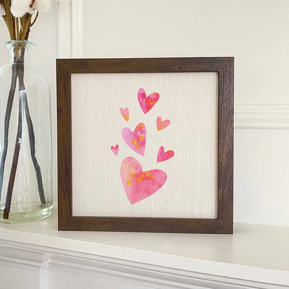 Orange and Pink Group of Hearts - Framed Sign