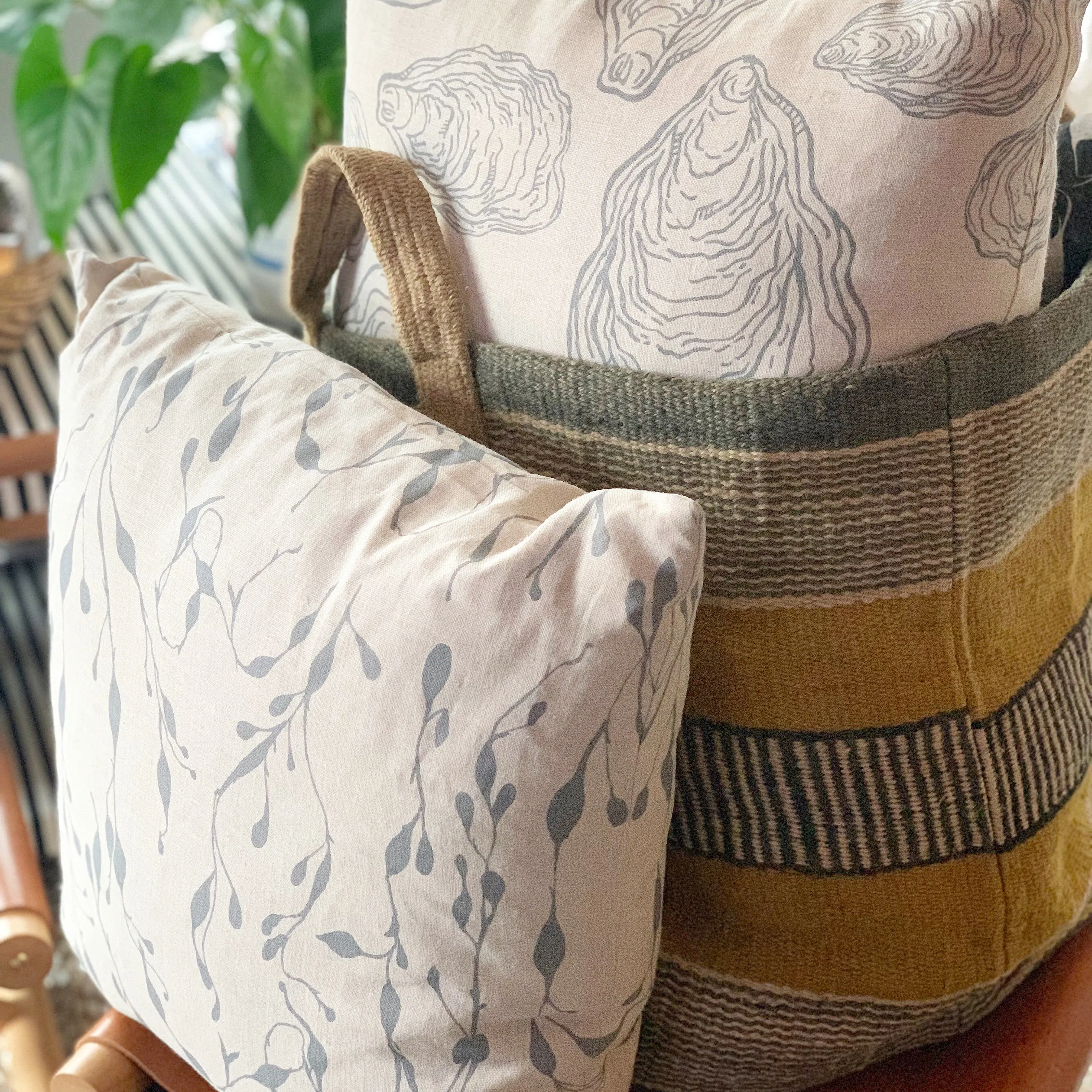 Oyster Shell Pillow - Cape Cod Grey on Belgian Linen