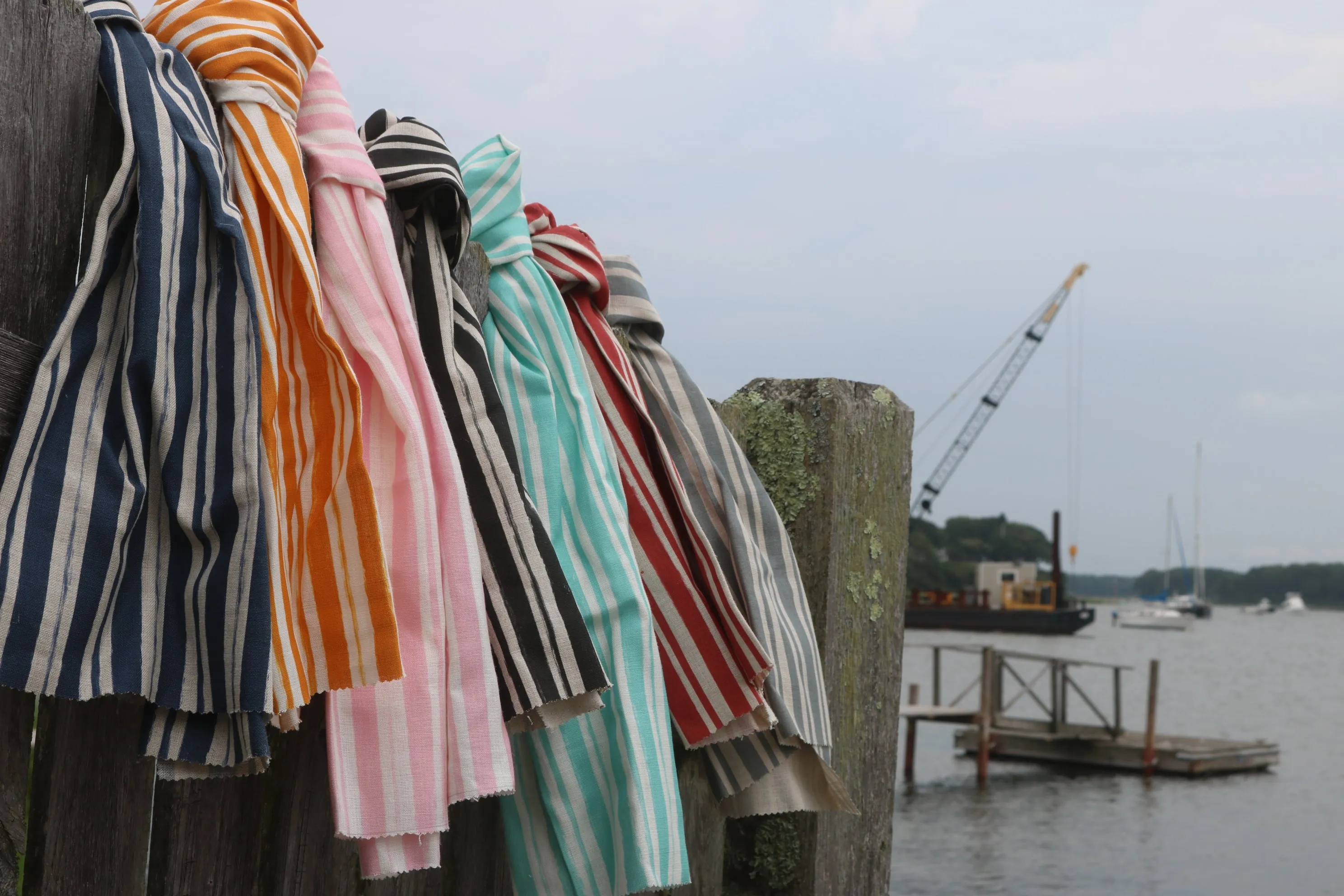 Painterly Stripe Fabric - Ocean Blue
