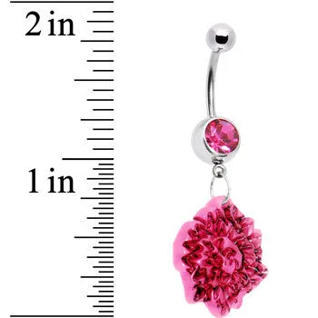 Pink Gem Exotic Flower Belly Ring