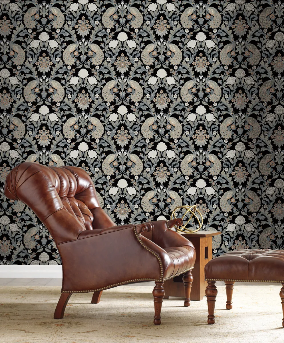 Plume Dynasty Peacock & Floral Wallpaper (60 SqFt)