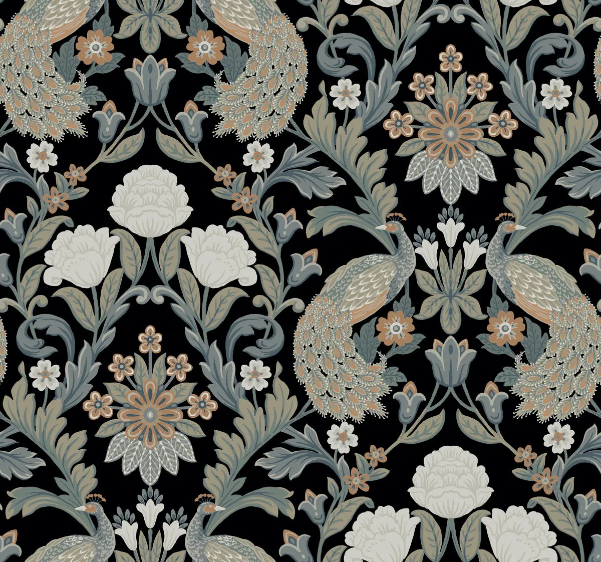 Plume Dynasty Peacock & Floral Wallpaper (60 SqFt)