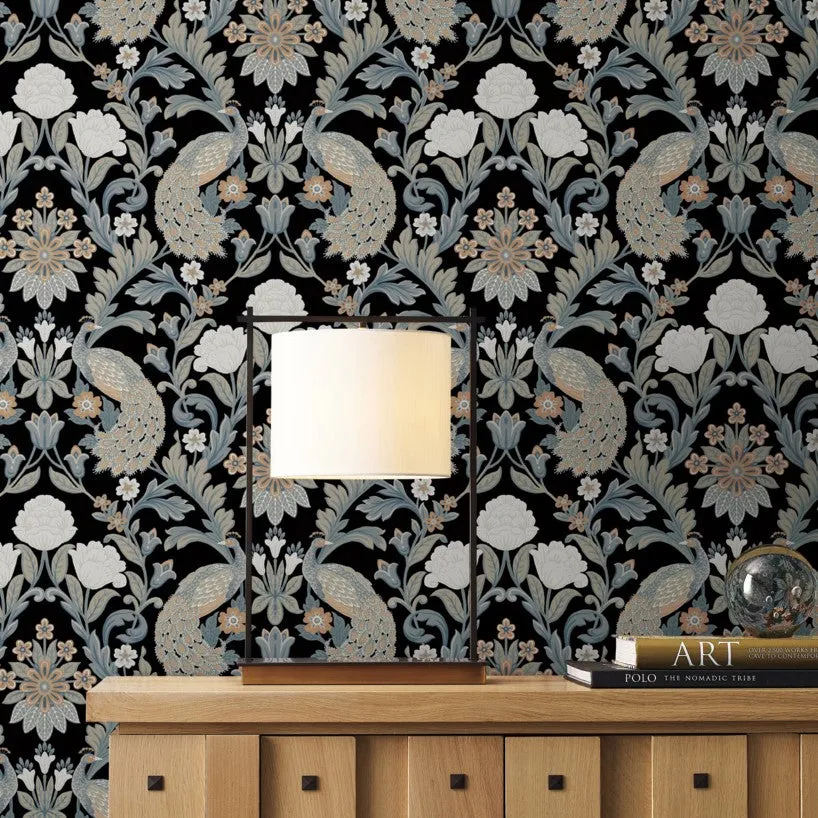 Plume Dynasty Peacock & Floral Wallpaper (60 SqFt)