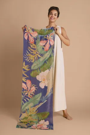 Powder 100% Linen Delicate Tropics Print Scarf Indigo