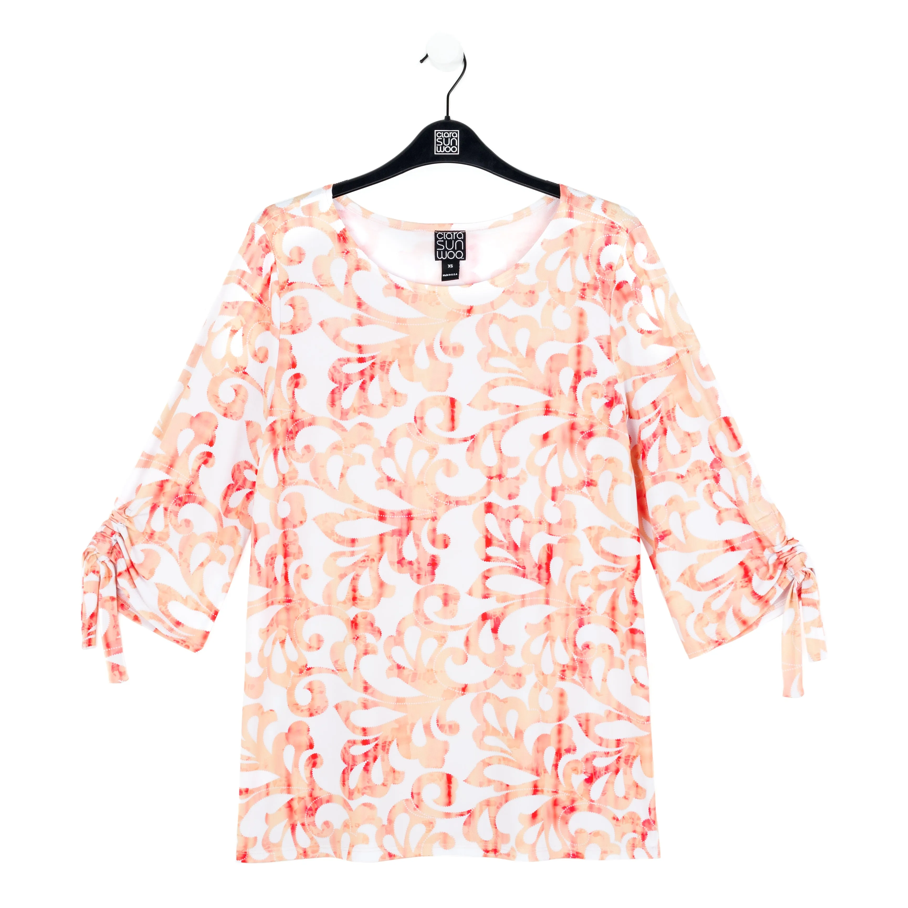 Pull-Tie Cuff Tunic - Damask Motif