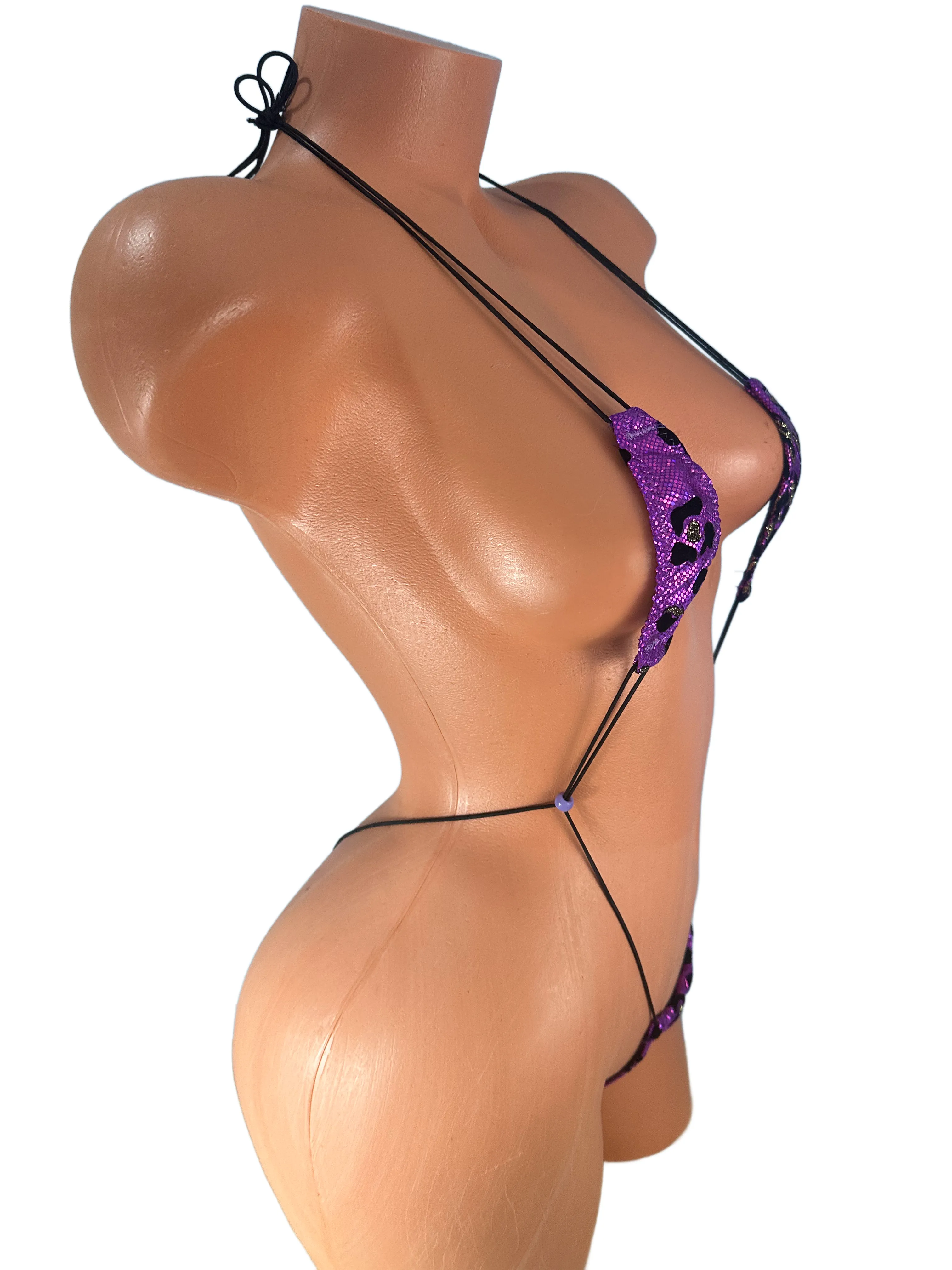 Purple gold cheetah print metallic t thong bottom micro slingshot