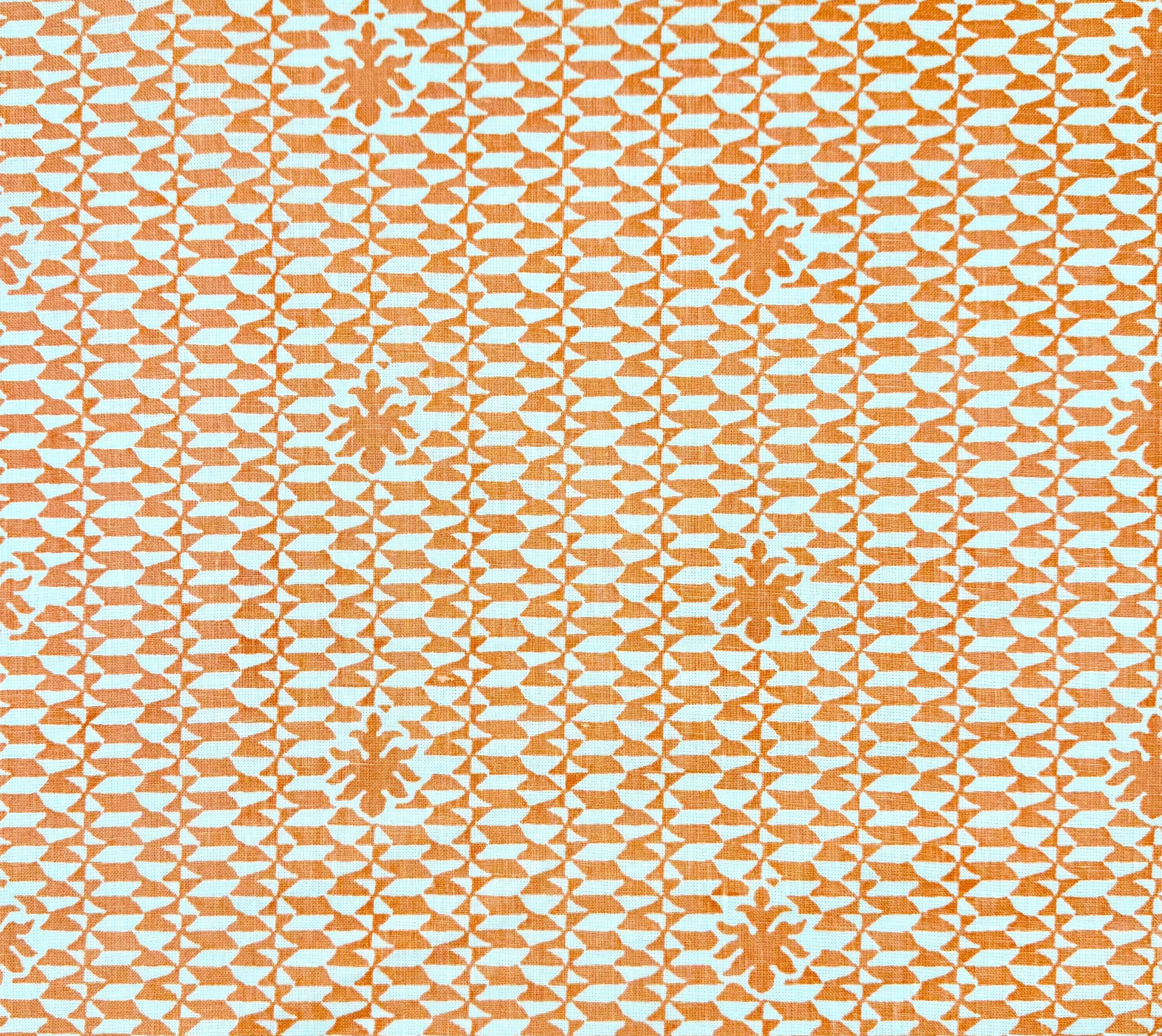 Quadrille Fabric: Carlo II - Terracotta on Tinted Curtain-Weight 100% Linen