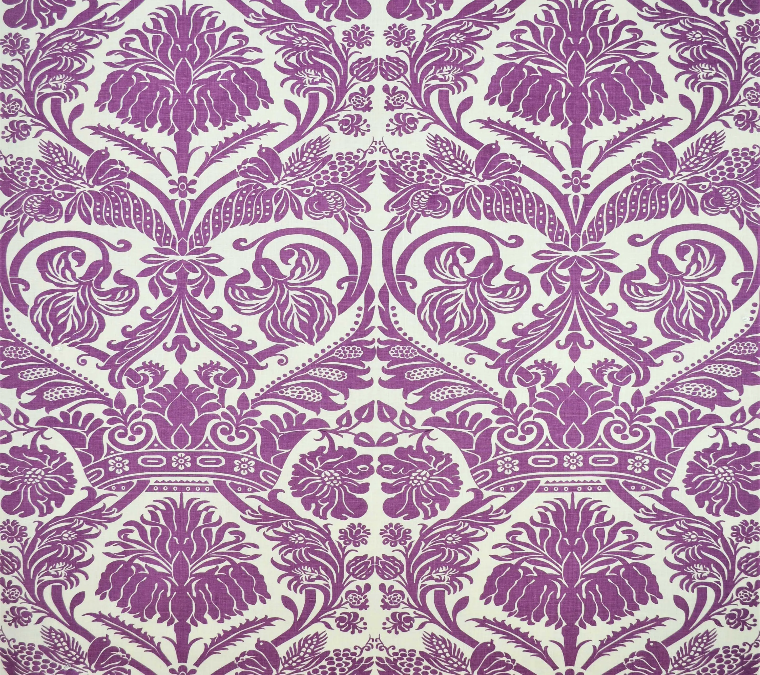 Quadrille Fabric: Corinthe Damask - Custom Purple on Lilac 100% Belgian Linen