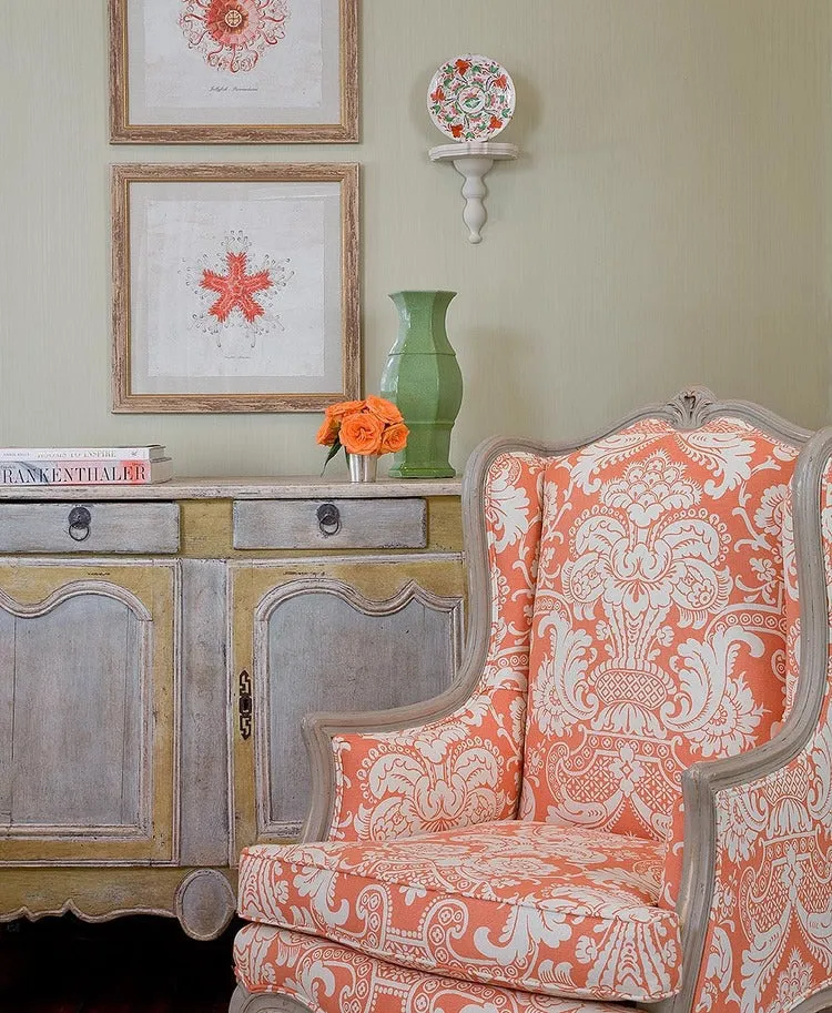 Quadrille Fabric: Este - Custom Salmon on White Belgian Linen / Cotton