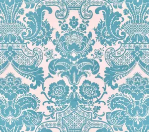 Quadrille Fabric: Este - Custom Turquoise on Tinted Belgian Linen / Cotton