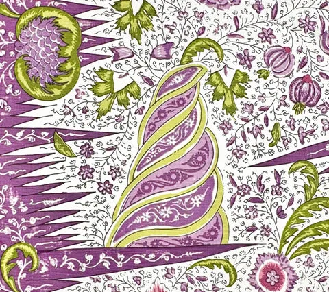 Quadrille Fabric: Les Indiennes Multicolor - Custom Multi Green / Lilac on White Belgian Linen / Cotton
