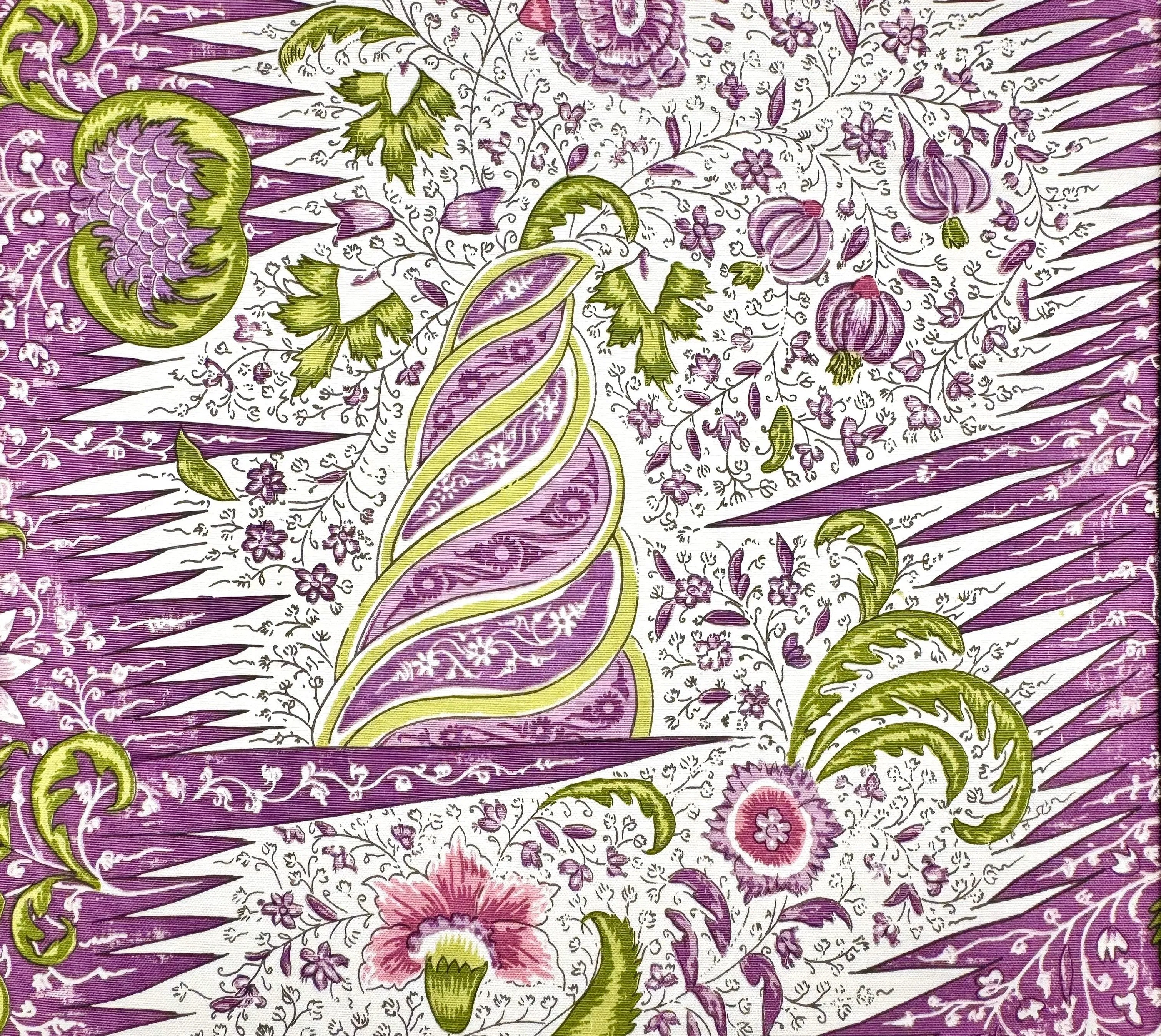 Quadrille Fabric: Les Indiennes Multicolor - Custom Multi Green / Lilac on White Belgian Linen / Cotton