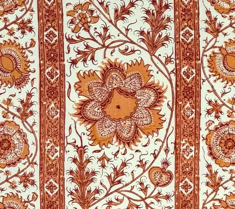 Quadrille Fabric: Palampore Stripe - Custom Orange / Red on Cream 100% Linen