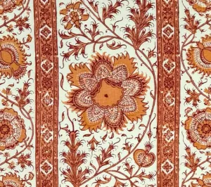Quadrille Fabric: Palampore Stripe - Custom Orange / Red on Cream 100% Linen