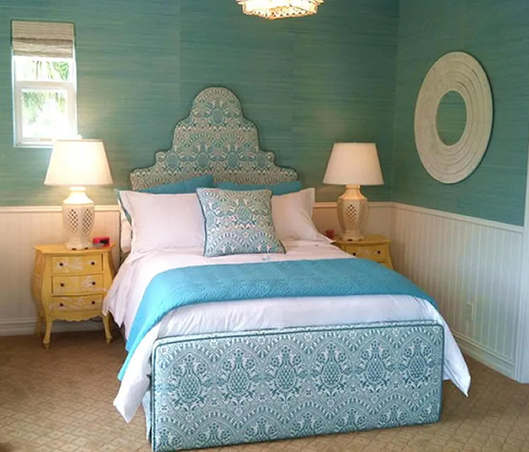Quadrille Fabric: Pina - Custom Windsor Blue on Oyster Linen from Belgium