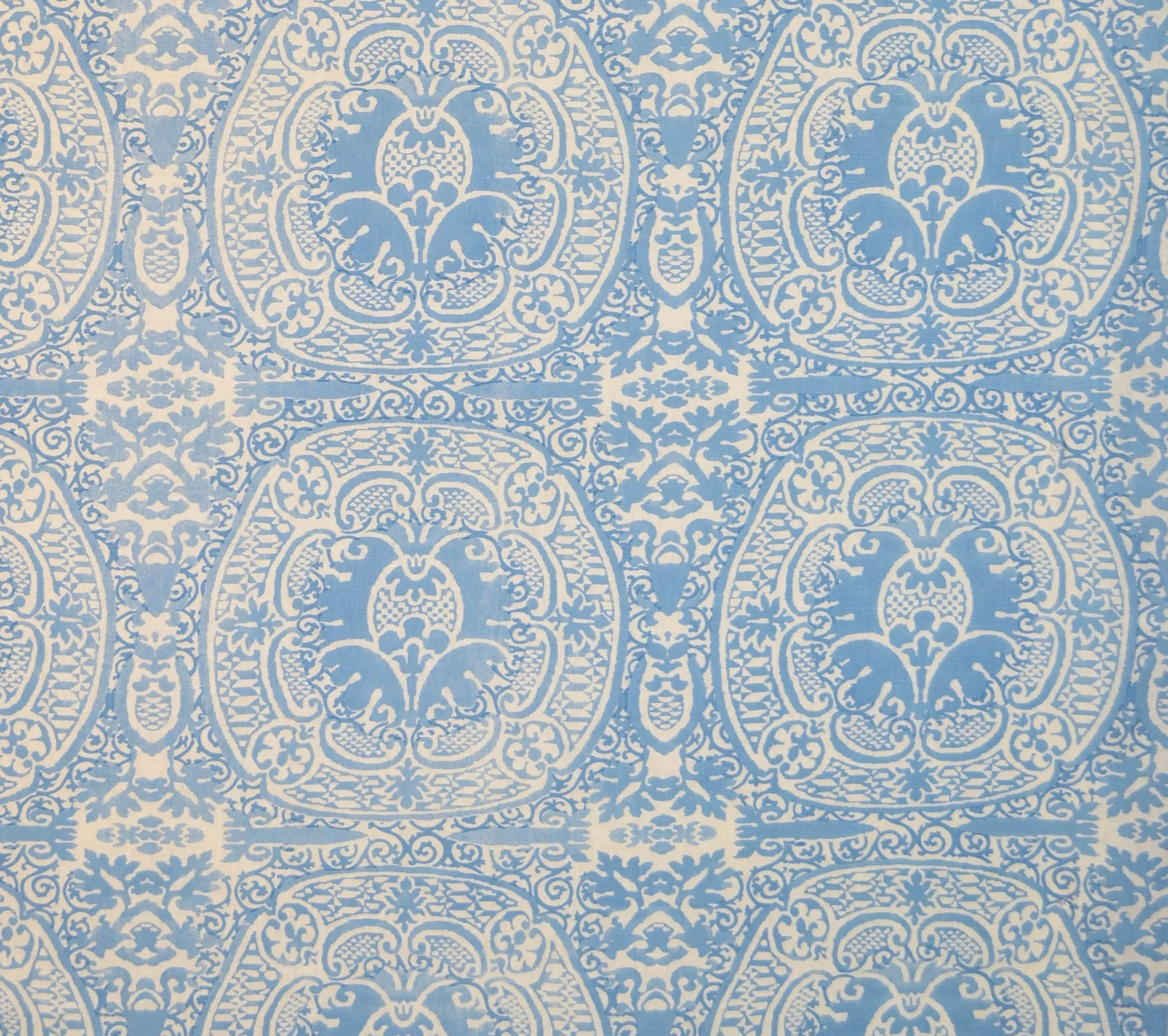 Quadrille Fabric: Veneto - Custom Denim Blue on Tinted 100% Linen