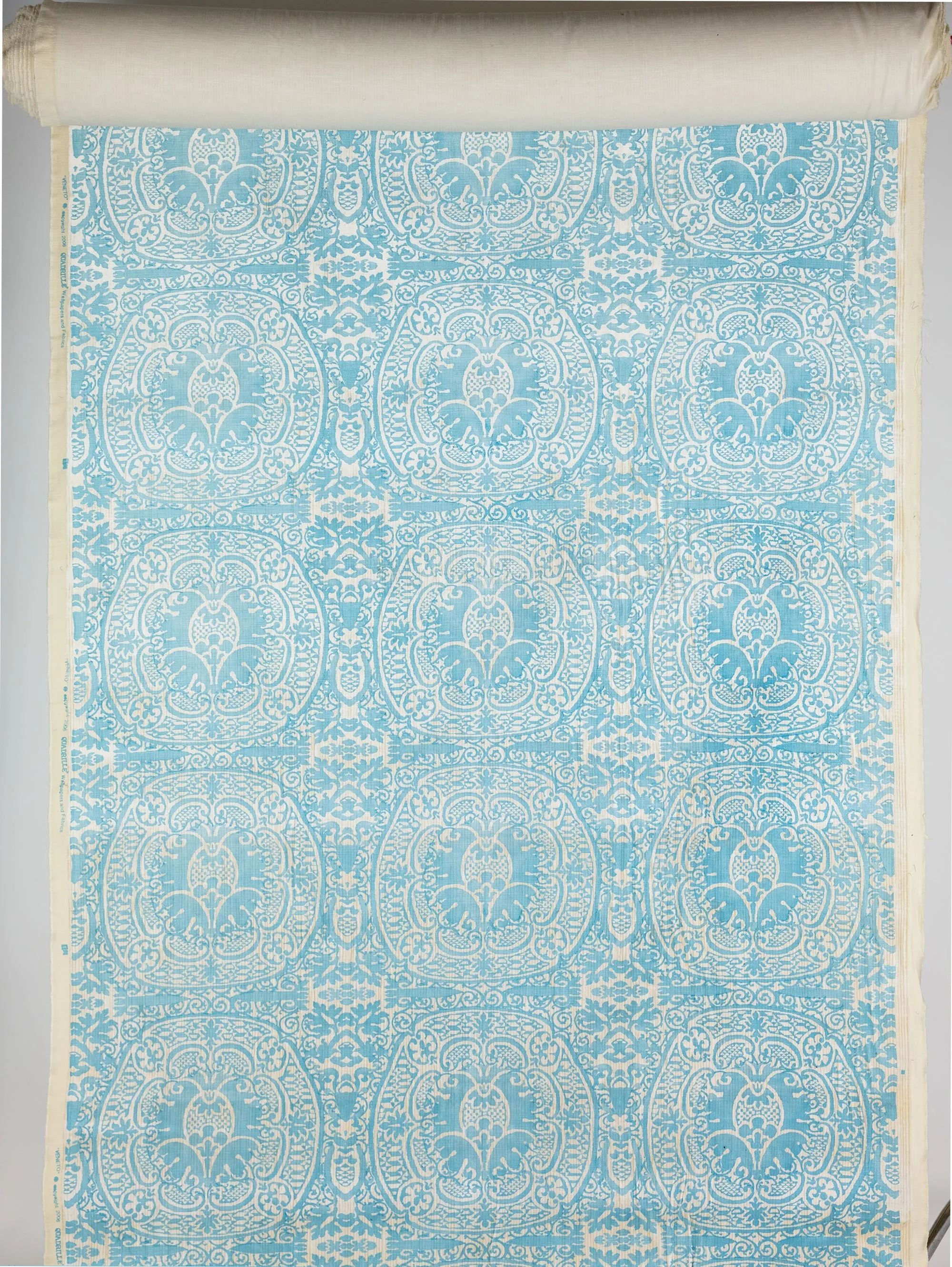 Quadrille Fabric: Veneto - Custom Venice Blue on Creme Velvet from Italy