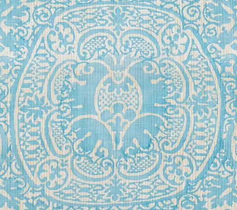 Quadrille Fabric: Veneto - Custom Venice Blue on Creme Velvet from Italy