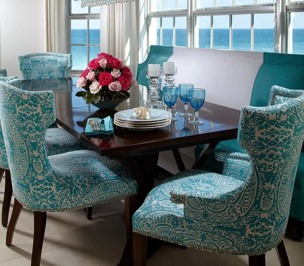 Quadrille Fabric: Veneto - Custom Venice Blue on Creme Velvet from Italy