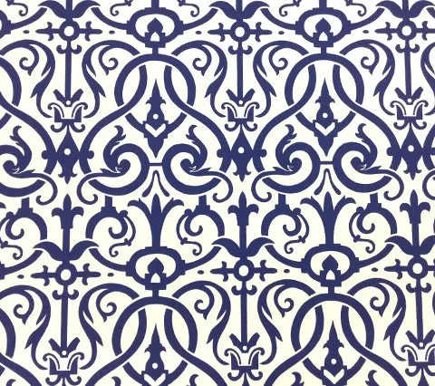 Quadrille Wallpaper: Charleston II - Custom Blue on White Paper (5 yard minimum)