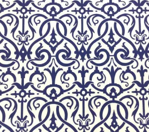 Quadrille Wallpaper: Charleston II - Custom Blue on White Paper (5 yard minimum)