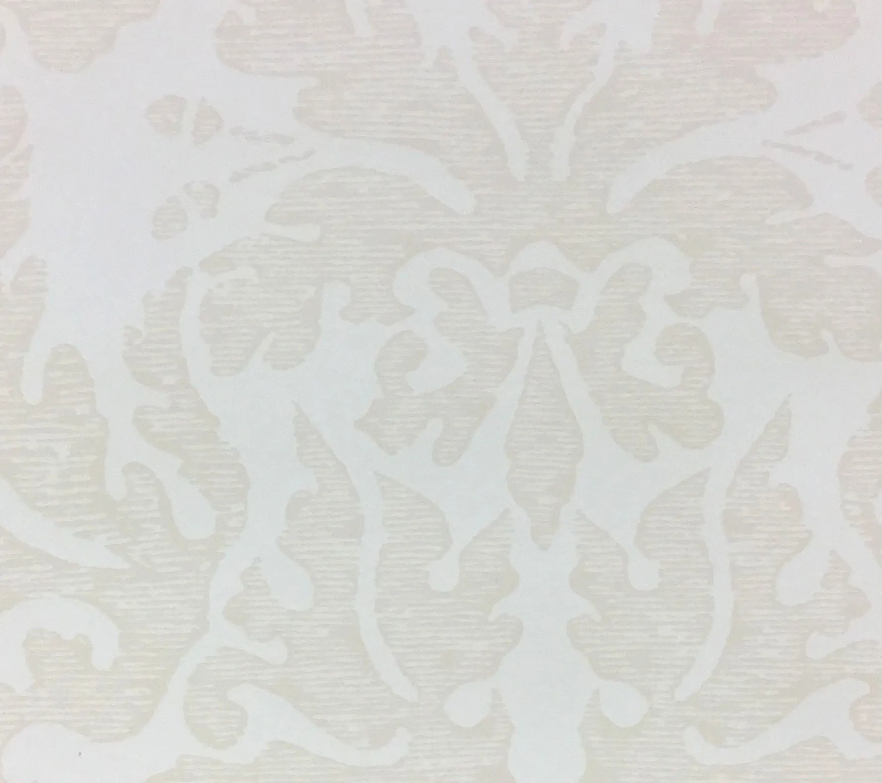 Quadrille Wallpaper: Sevilla Damask - Custom Tan on Almost White Paper (5 yard minimum)