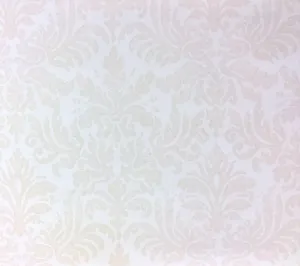 Quadrille Wallpaper: Sevilla Damask - Custom Tan on Almost White Paper (5 yard minimum)