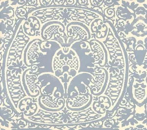 Quadrille Wallpaper: Veneto - Custom Windsor Blue on Almost on White Paper (FIVE YARD MINIMUM)