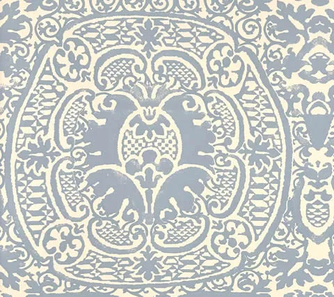 Quadrille Wallpaper: Veneto - Custom Windsor Blue on Almost on White Paper (FIVE YARD MINIMUM)